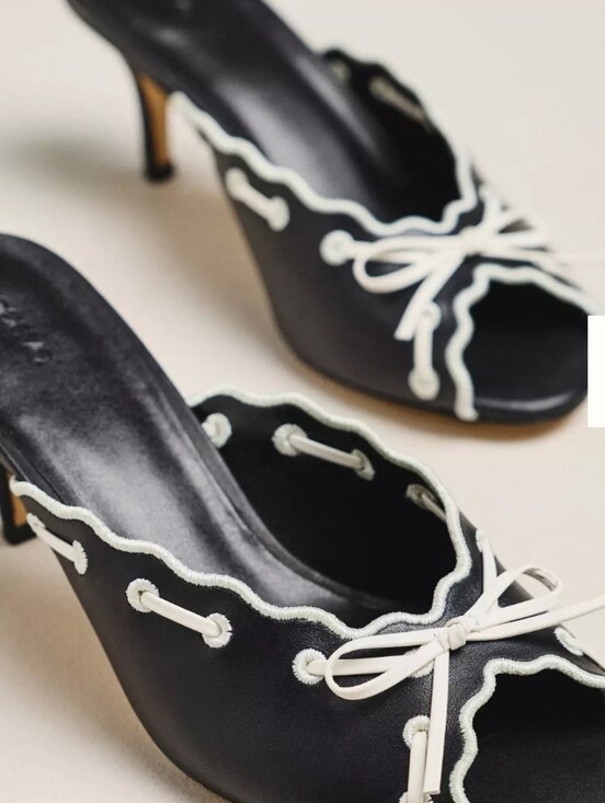 Mauve Shoes - Mauve Black Open-Toe Mules with White Trim and Bow Anthropologie